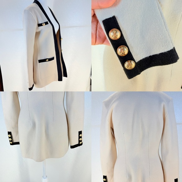 Express Cream Black Trim Cardigan Sweater Gold Buttons Size S - Picture 15 of 17